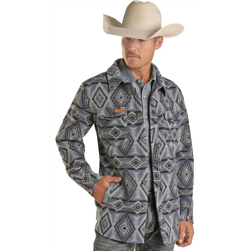 NEW ROCK & ROLL DENIM men's canvas and wool coat in aztec